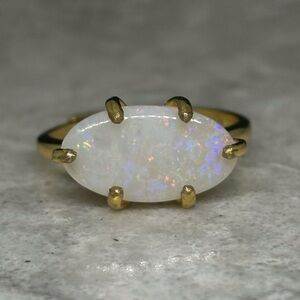 Coober Pedy White Opal 18k Gold Adjustable 6-Prong Ring
